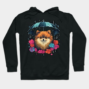 Pomeranian Rainy Day With Umbrella Hoodie